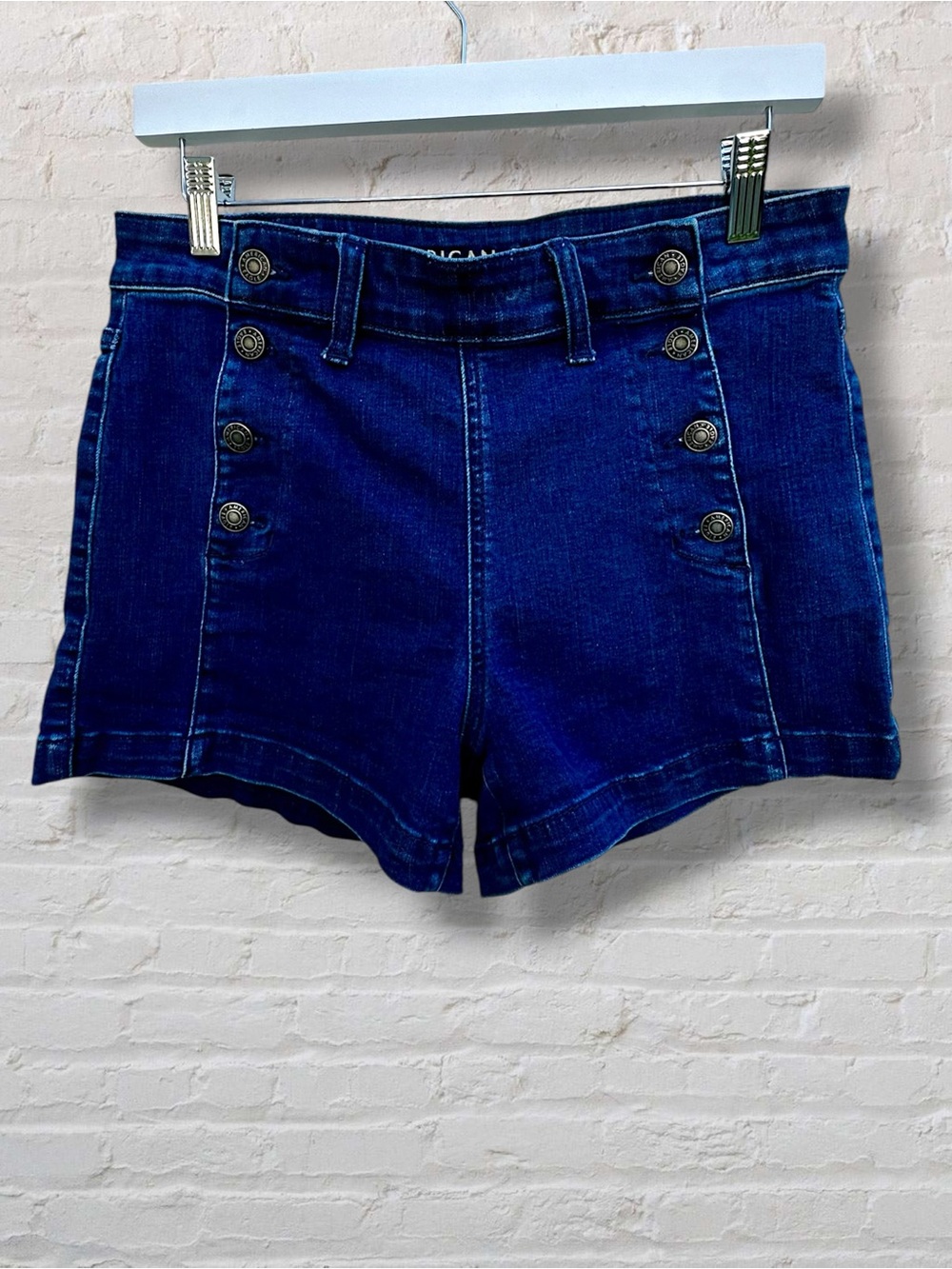 American Eagle Drop Front Sailor Denim Shorts High Rise Dark Wash 12